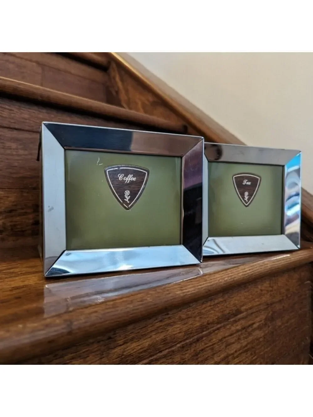 Vintage Lady Garner Avocado Green MCM Chrome tea & coffee Canisters
